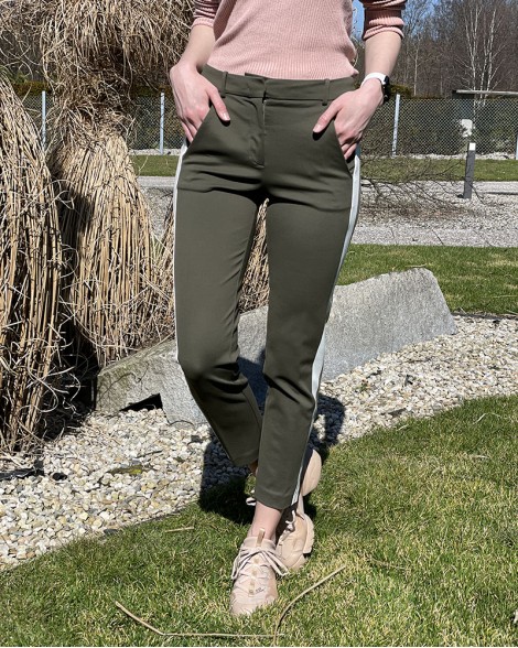 Kalhoty dámské Pinko SAVANNAH khaki s pruhem